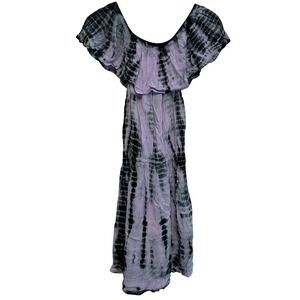 Riviera Sun Tie Dye Casual Dress Women Size‎ Medium Purple Black Off Shoulder